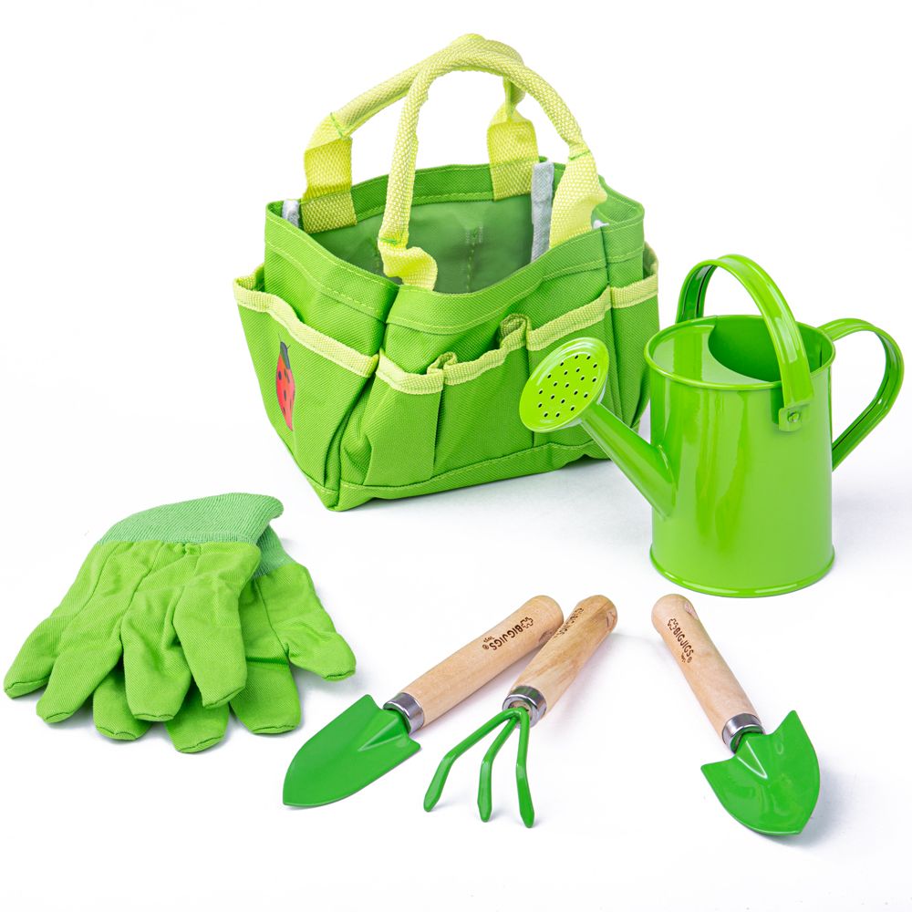 Záhradný set náradia v plátenej taške zelený